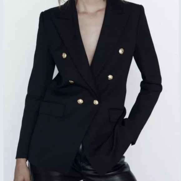 Zara double breasted gold button blazer - Picture 2 of 8